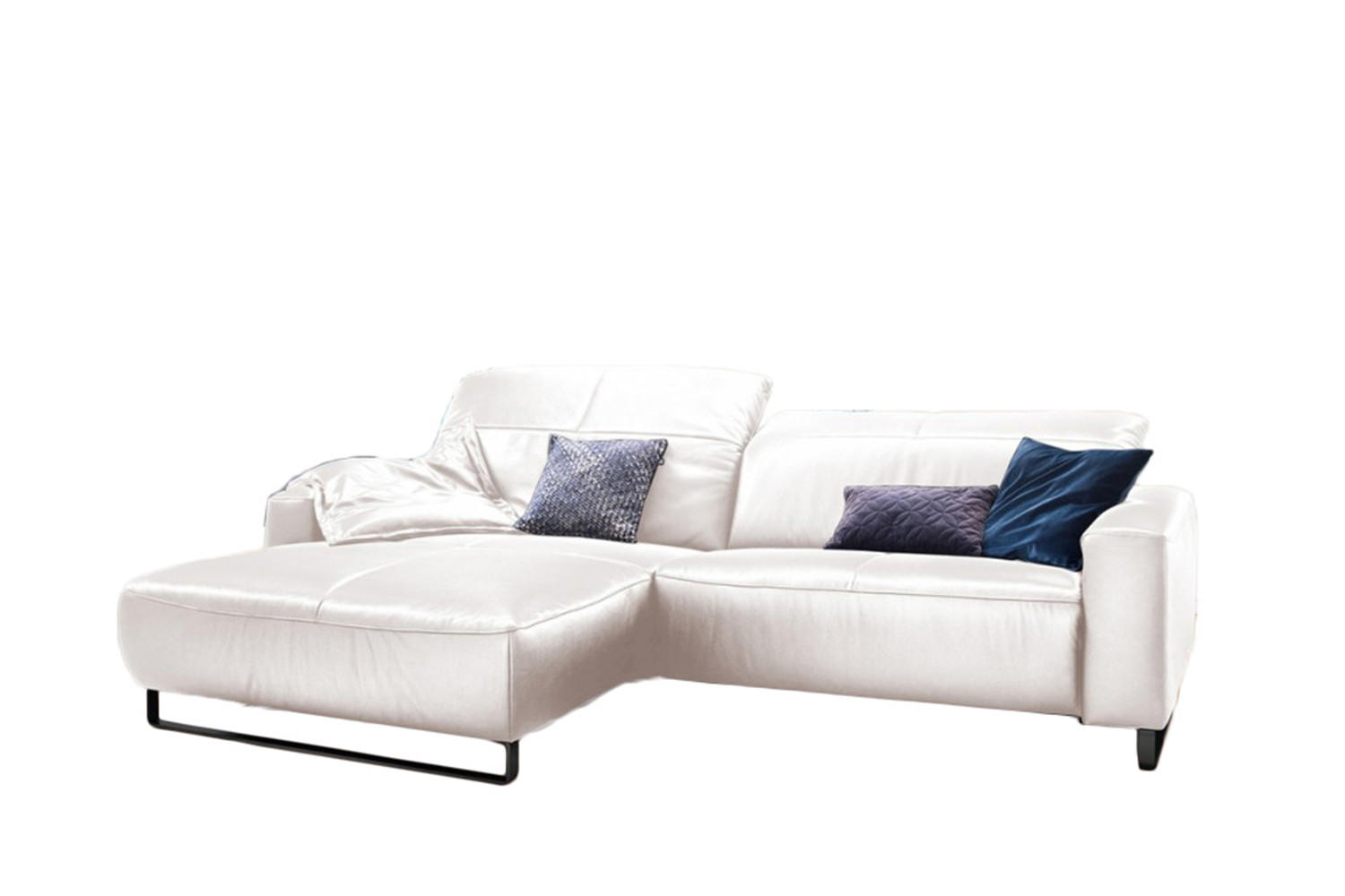 ECKSOFA MIT SITZTIEFENVERSTELLUNG YORK Ecru Leder - Ecru/Schwarz, Leder (284/180cm) - KAWOLA