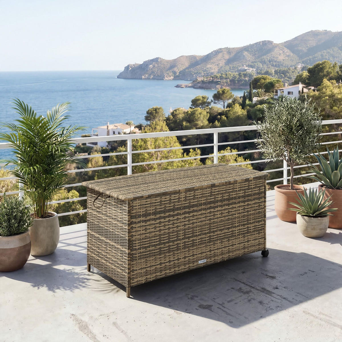 AUFLAGENBOX Kuusamo, 116 x 54 x 64 cm, natur - Naturfarben, Kunststoff (54/64/116cm) - tectake