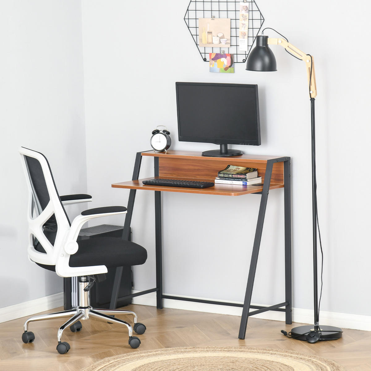 SCHREIBTISCH, MDF, Eisen Walnuss+Schwarz - Walnussfarben, Kunststoff (84/45/85cm) - HOMCOM