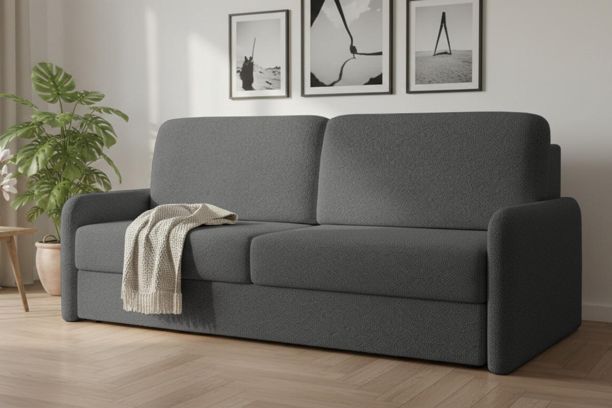 2-SITZER SOFA BIANCO 215 cm breit in Boucle Grau - Grau, Holzwerkstoff/Textil (215/90/92cm) - Deine Möbel 24