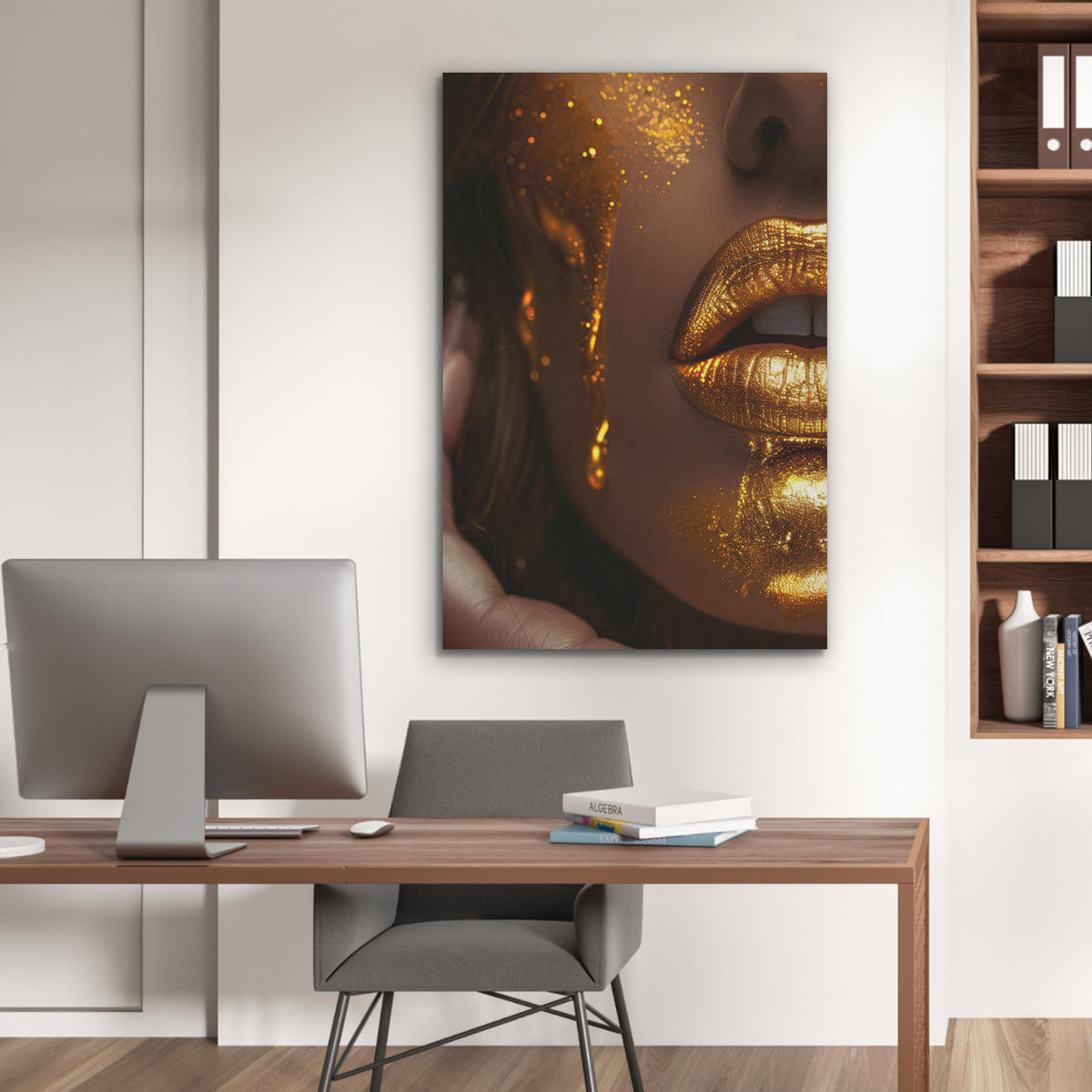 AKUSTIKPANEEL Frau - Gold - Luxus - Porträt 70x100 cm - Goldfarben, Textil (70/0.9/100cm) - MuchoWow