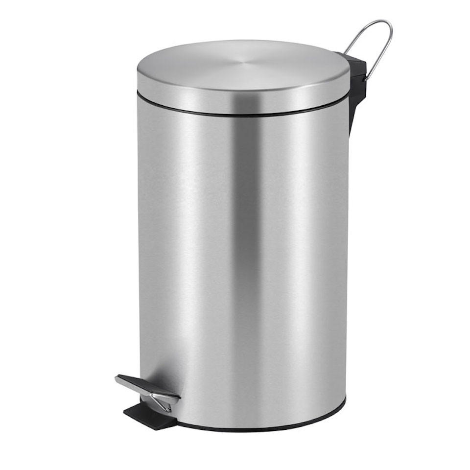 MÜLLEIMER Runder TretMit Herausnehmbaren Kunststoff Inneneimer 12 Liter 40 x 29,5 x 25,5 cm Matt Silber - Silberfarben, Metall (29.5/40/25.5cm) - PROREGAL