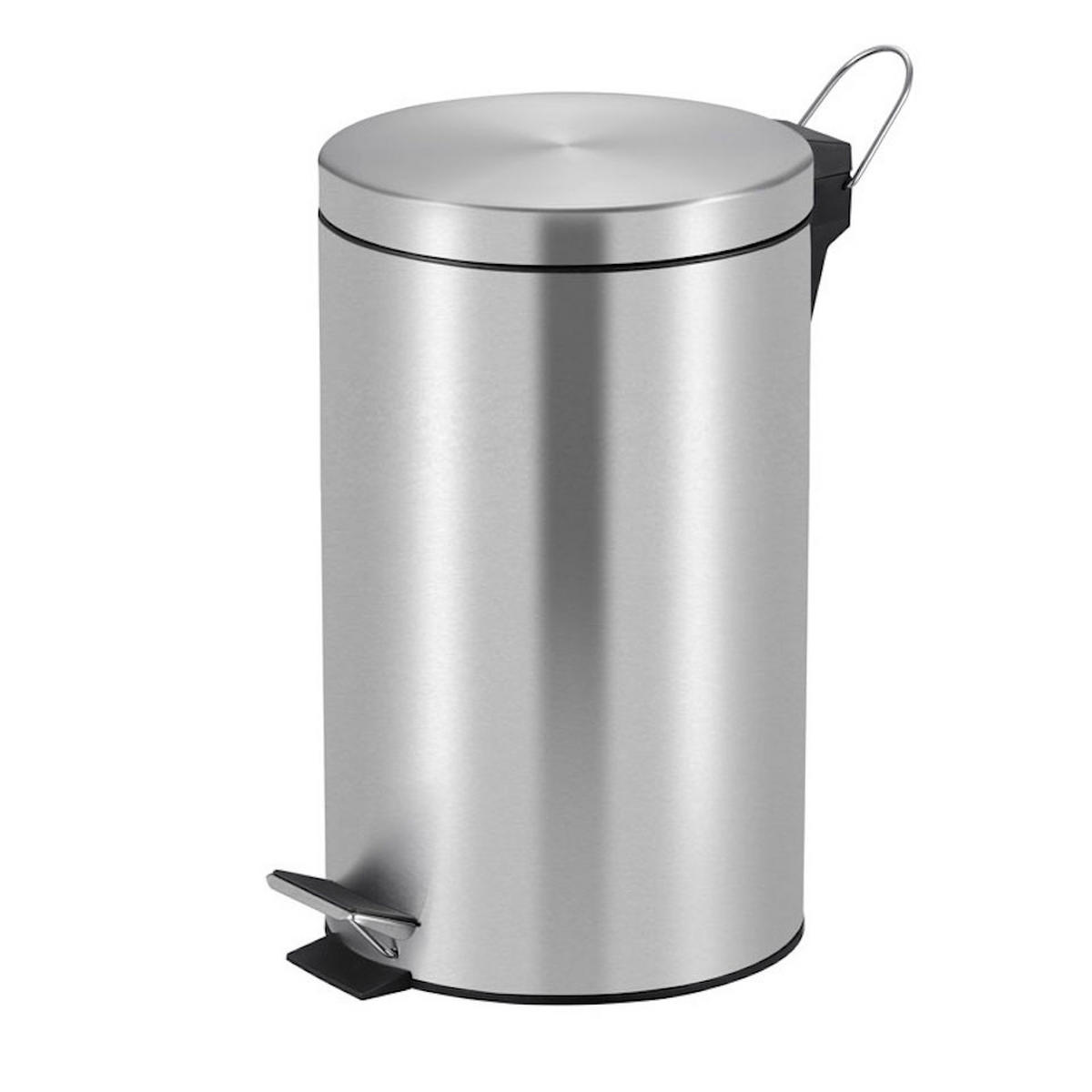 MÜLLEIMER Runder TretMit Herausnehmbaren Kunststoff Inneneimer 12 Liter 40 x 29,5 x 25,5 cm Matt Silber - Silberfarben, Metall (29.5/40/25.5cm) - PROREGAL