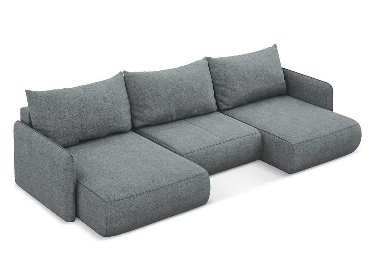 WOHNLANDSCHAFT Chenille Stoff Blau - Blau/Blaugrau, Kunststoff/Textil (290/86/148cm) - Makamii