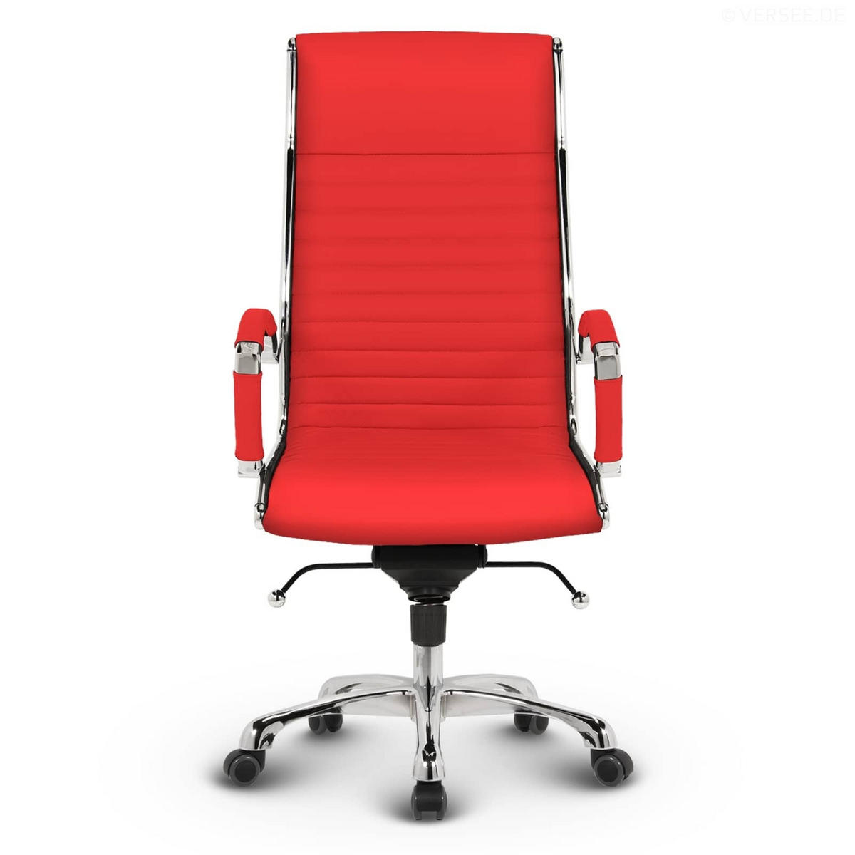 BÜROSTUHL Montreal Echtleder Rot – ergonomisch, 150 kg belastbar, Sitzhöhe 46-54cm - Rot, Leder/Metall (60/115/60cm) - Versee