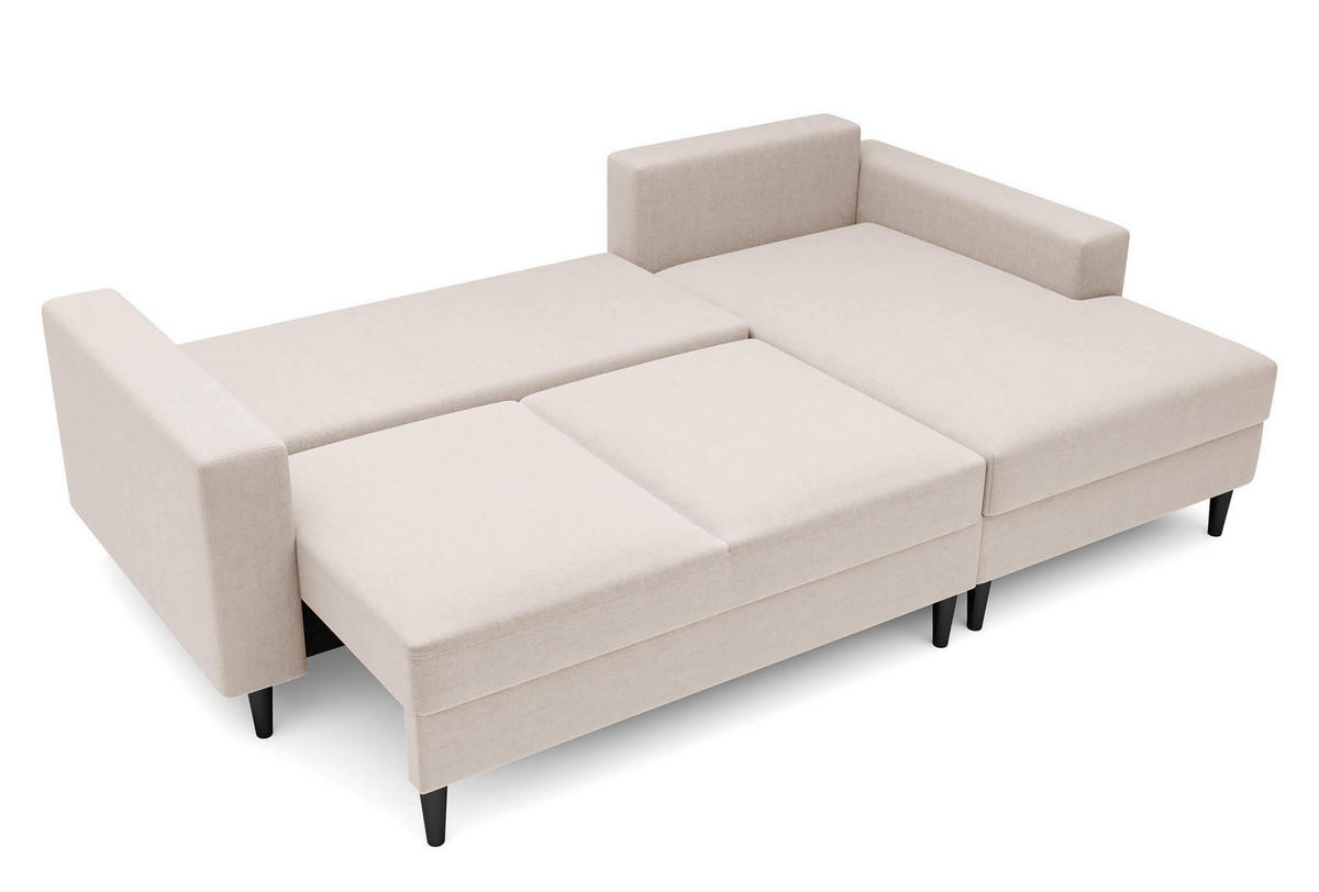 ECKSOFA Nalika Cremeweiß Velours - Creme/Schwarz, Holz/Textil (230/143cm) - Selsey