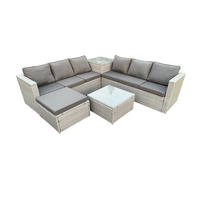 GARTENMÖBEL SET mit Couchtisch Polyrattan Helles Grau 7-Sitzer - Hellgrau, Metall - Fimous