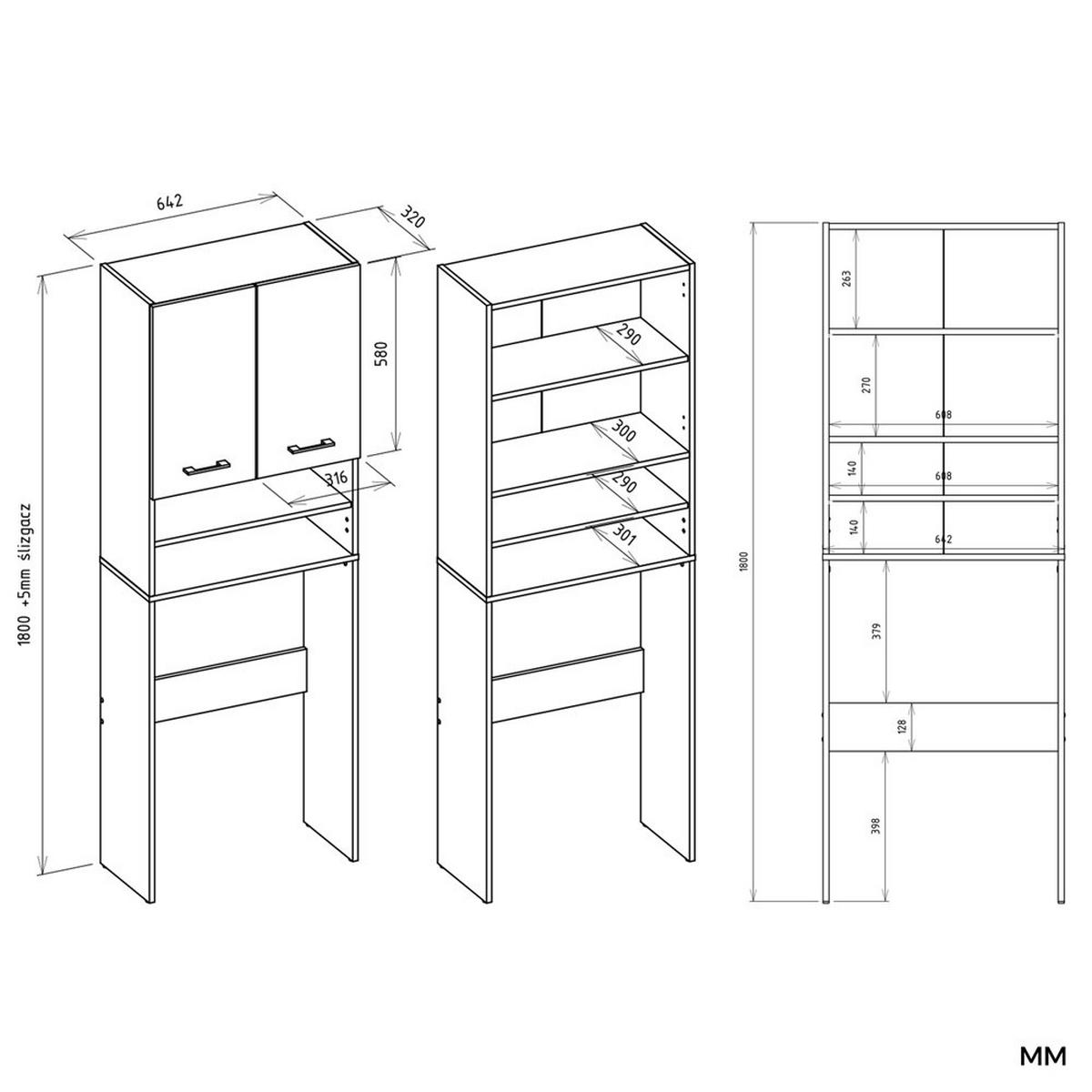 WASCHMASCHINENUMBAUSCHRANK C1 Anthrazit, Weiß 64/180/30 - Anthrazit/Weiß, Holzwerkstoff (64/180/30cm) - RAUMHIRSCH FURNITURE