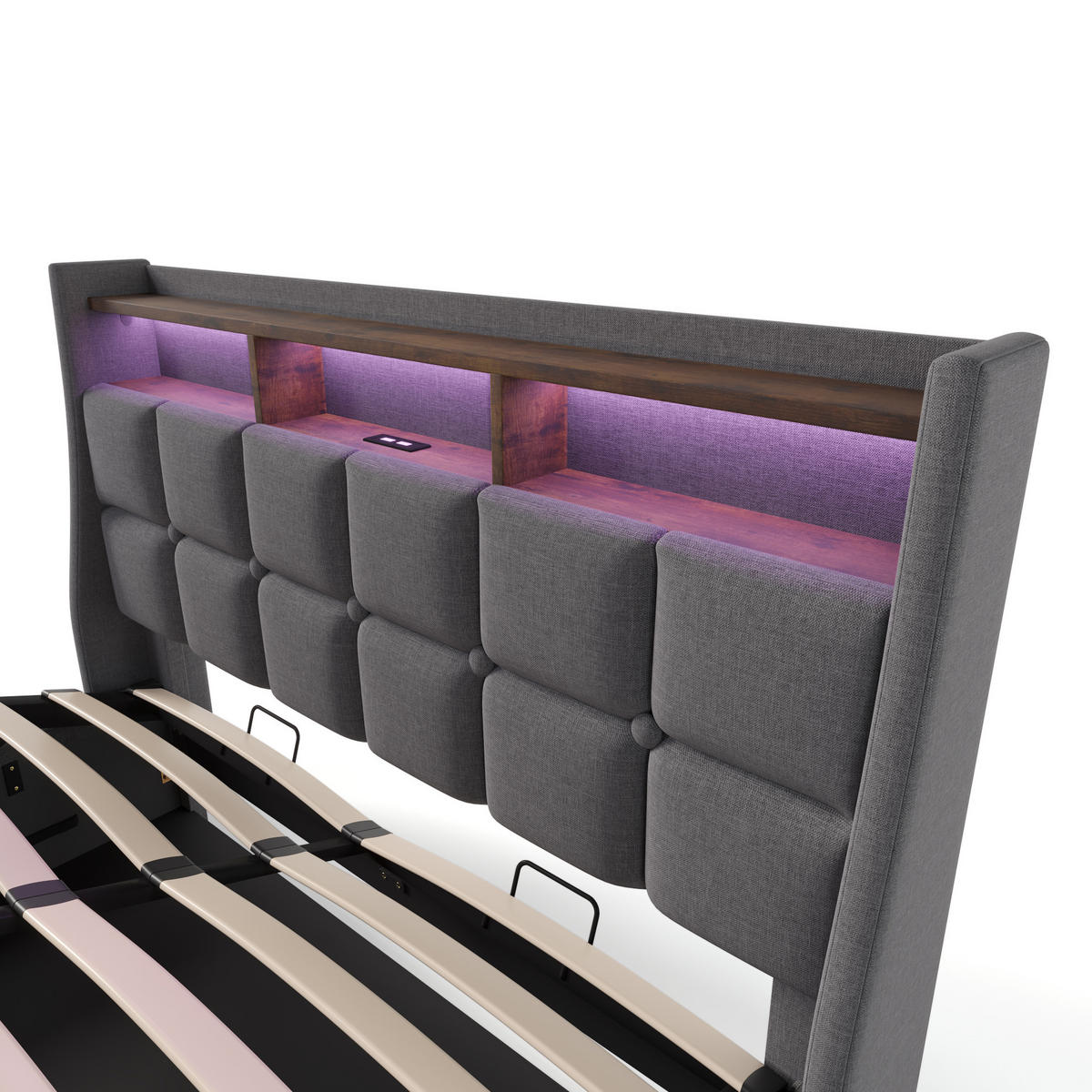 ČALÚNENÁ posteľ 185/210/117 cm sivá, s LED osvetlením, USB a úložným priestorom - sivá, textil (180/200cm) - BEAOK