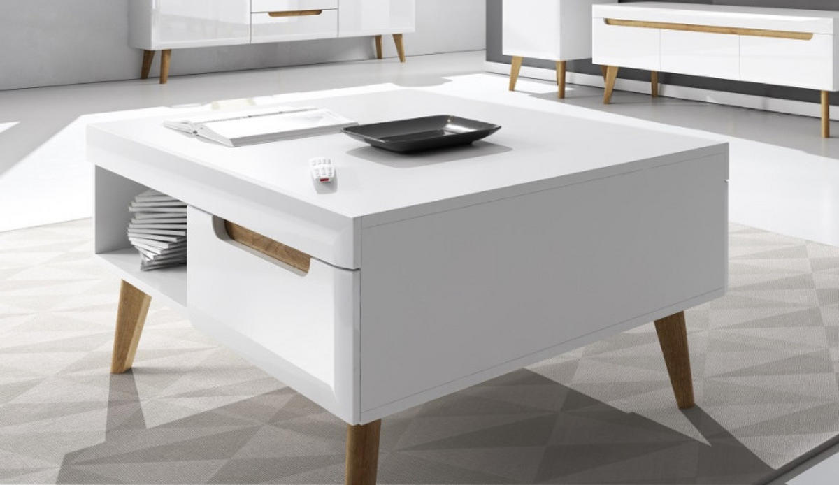 TISCH Weiß Riviera Eiche Nordan Mit Massivholzbeinen - Multicolor, Holzwerkstoff (67/67/46cm) - Sepro Meble