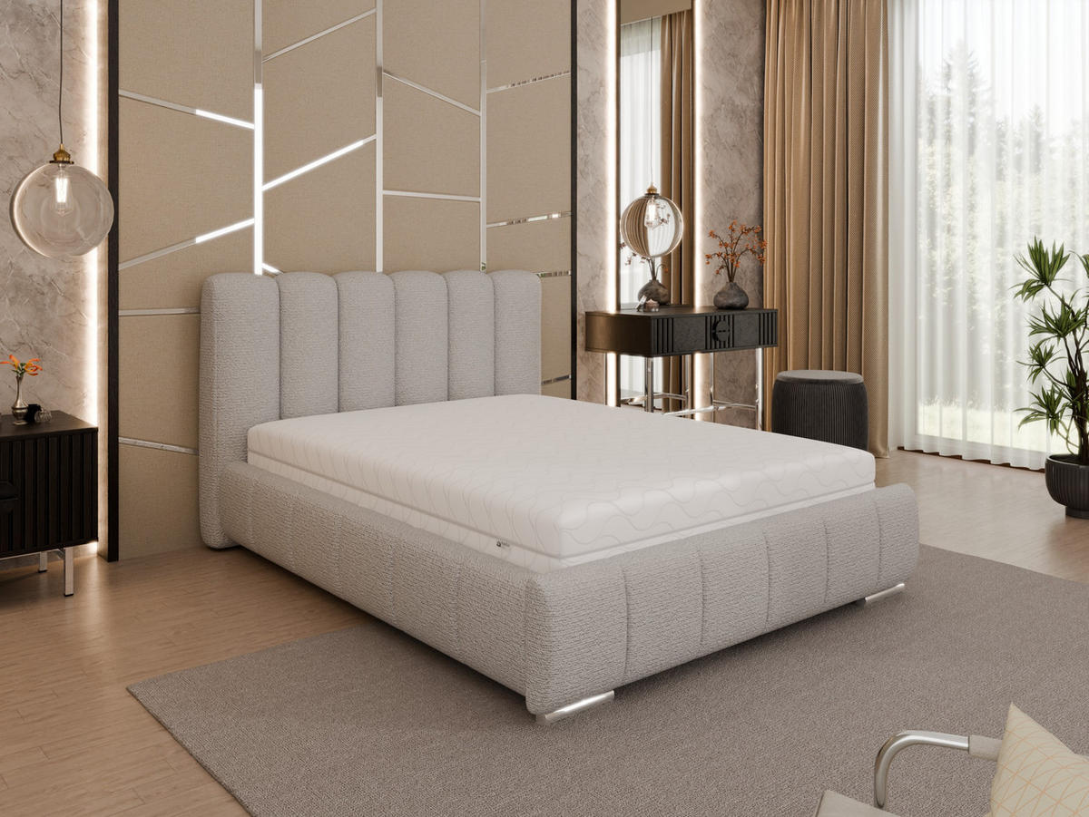 POLSTERBETT Zaira 140x200cm – Elegantes Polsterbett für modernen Wohnstil , Taschenfederkernmatratze Pocket KOKOS (20cm), Sandfarben - Sandfarben, Holz (140/200cm) - Panda Möbel