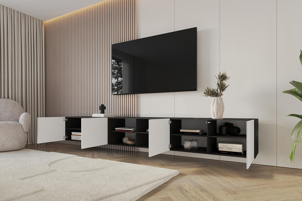 LOWBOARD NOA-2-W 3x100x40x41 cm - Schwarz / Weiß - Weiß, Holzwerkstoff (300/40/41cm) - ALTDECOR