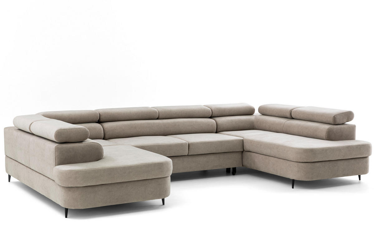 ECKSOFA U-Form PRIAM U2 mit Schlaffunktion 126x270 Velours Creme - Chromfarben/Creme, Holz/Textil (350/91/203cm) - Muffo