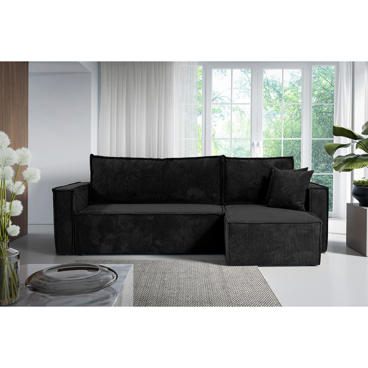 ECKSOFA Ezekiel 3 Sitzplätze Schwarz - Schwarz, Holz (236/145cm) - Petits-meubles
