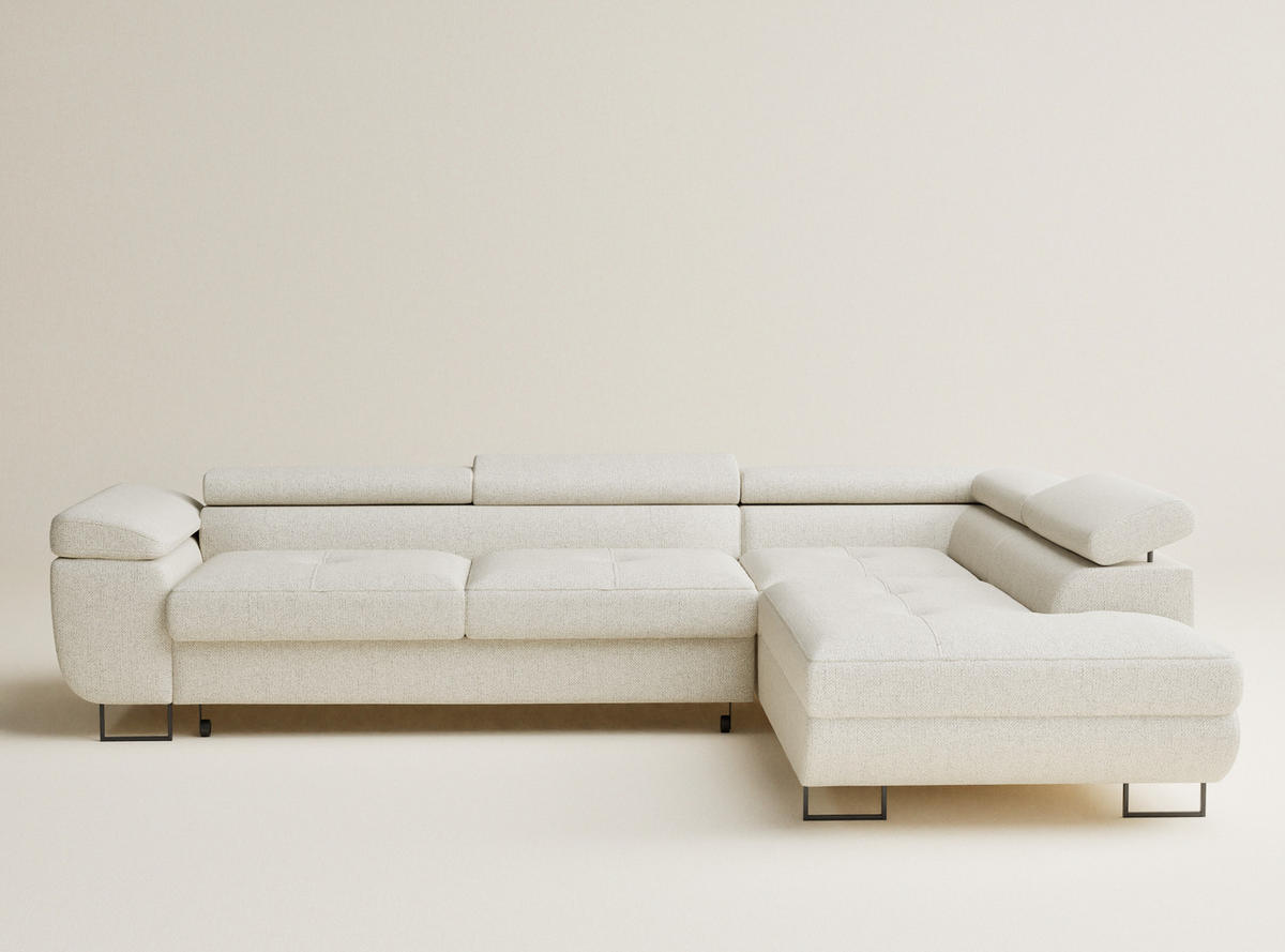 ECKSOFA MIT SCHLAFFUNKTION Concord Creme Webstoff - Creme/Schwarz, Holz/Holzwerkstoff (277/203cm) - Maison de Reve