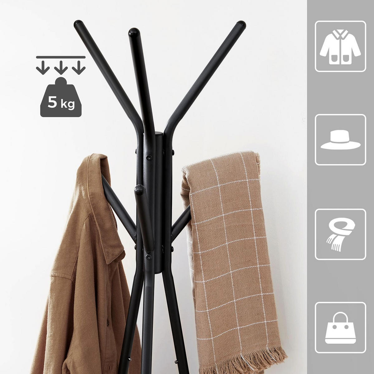 GARDEROBENSTÄNDER - Schwarz, Holzwerkstoff (49.5/179/49.5cm) - Hansiro