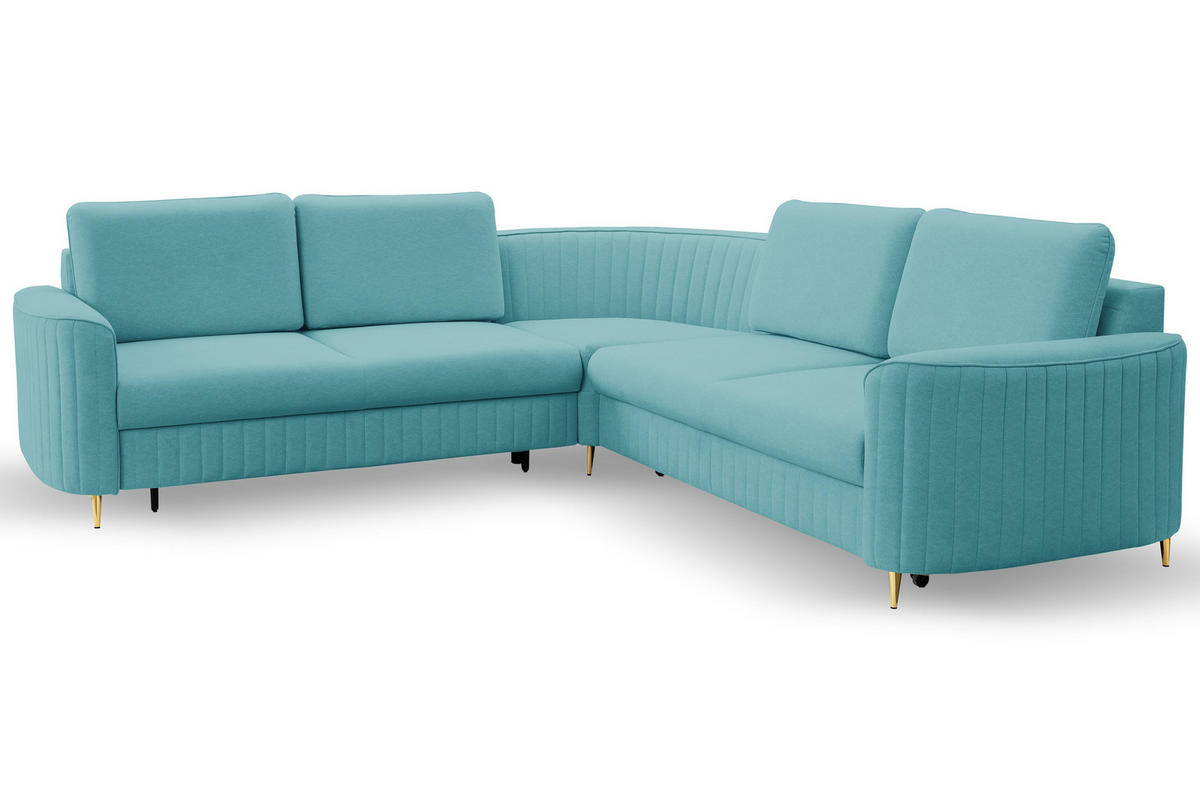 ECKSOFA VELA R-S Grün Velours-Stoff mit Schlaffunktion - Grün, Holz (251/251cm) - MASSENO
