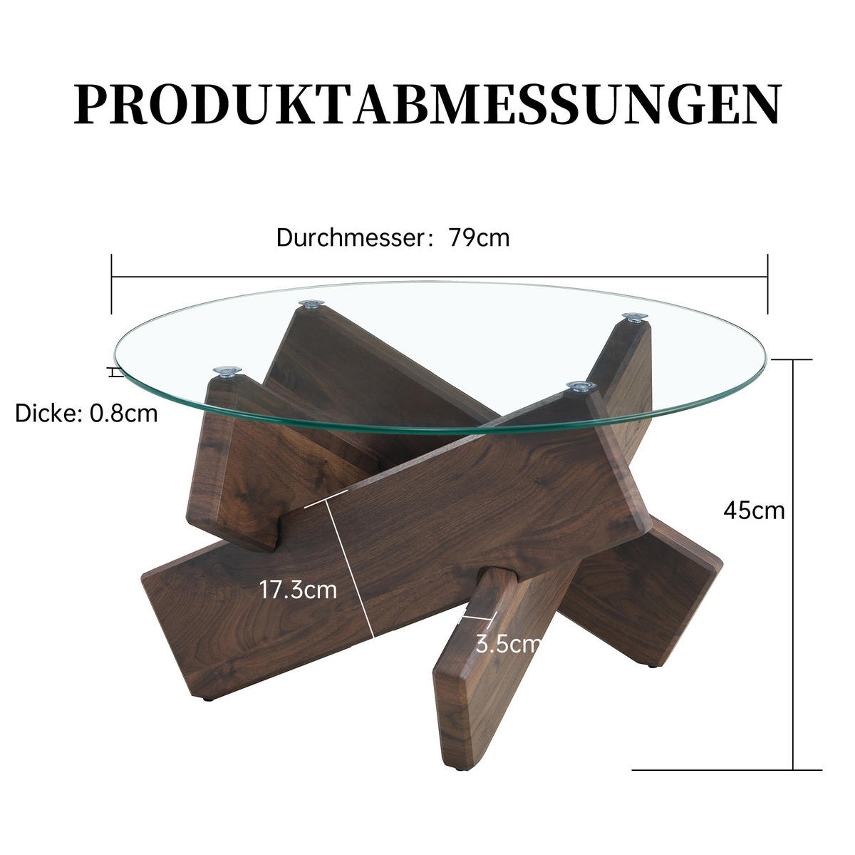 KLUBSKA miza iz MDF-ja in stekla, Ø 79/45 cm prozorna/oreh - prozorna, leseni material (79/79/45cm) - BEAOK