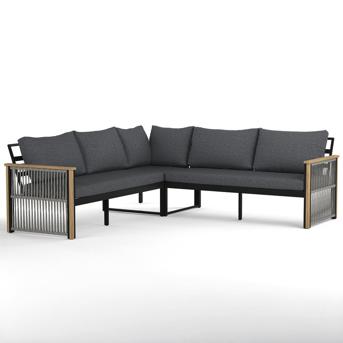 LOUNGEGRUPPE - Akazie massiv / Polyester - Braun / Anthrazit - Anthrazit, Holz/Textil - home24