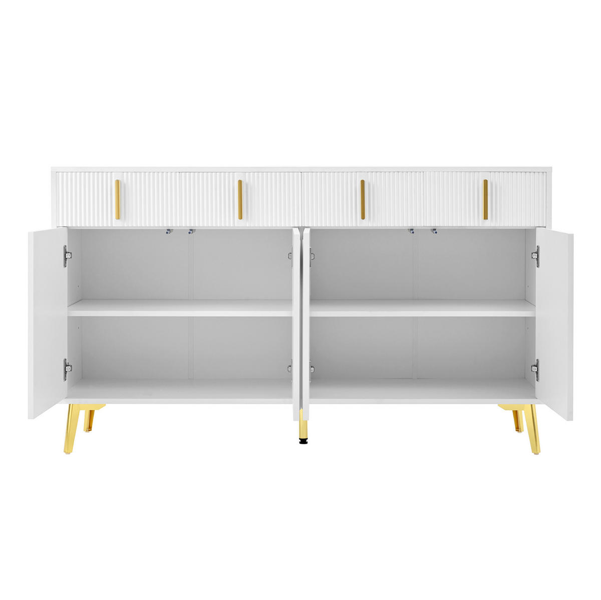 SIDEBOARD 140/38/82 cm mit 4 Türen & 4 Schubladen in Weiß mit Goldakzenten - Weiß, Holzwerkstoff (140/82/38cm) - BEAOK