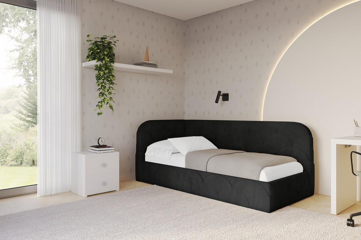 EINZELLBETT Jugendbett mit Bettkasten, Rechts - ELRY 100x200 Schwarz - Anthrazit, Holzwerkstoff/Textil (100/200cm) - ALTDECOR