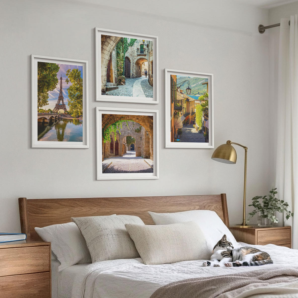 BILDER SET 4er Set - 50x50 cm & 40x60 cm Weißer Rahmen - Eiffels Straßenarchitektur - Weiß, Kunststoff (50/50cm) - TULUP