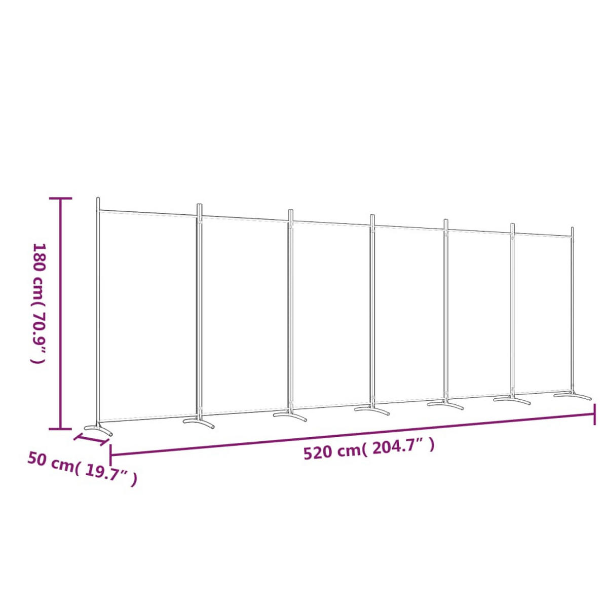 PARAVENT 6Er Set Anthrazit 520/180 Cm Stoff - Anthrazit, Textil (50/180/520cm) - vidaXL