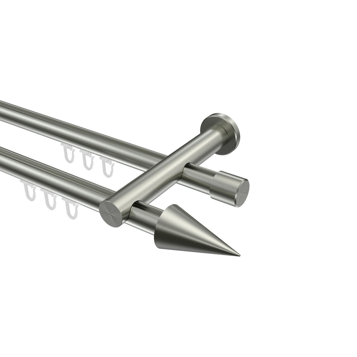INNENLAUF-GARDINENSTANGEN-SET Platon Savio 120 cm, 2-läufig, 20 mm Ø Edelstahl-Optik - Edelstahlfarben, Metall (120cm) - INTERDECO