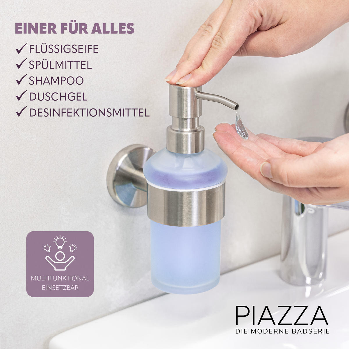 ERSATZ-SEIFENSPENDERPUMPKOPF PIAZZA 2er-Set, Edelstahl, matt - Edelstahlfarben, Metall (3/16.5/7cm) - bremermann