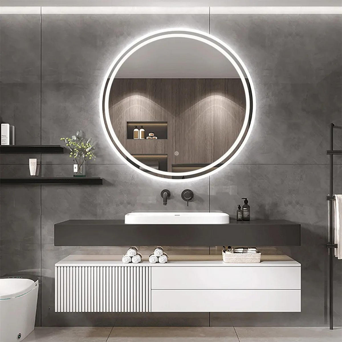 SPIEGEL Rea Led 80cm Bas - Grau, Glas (78.5/78.5/2cm) - REA