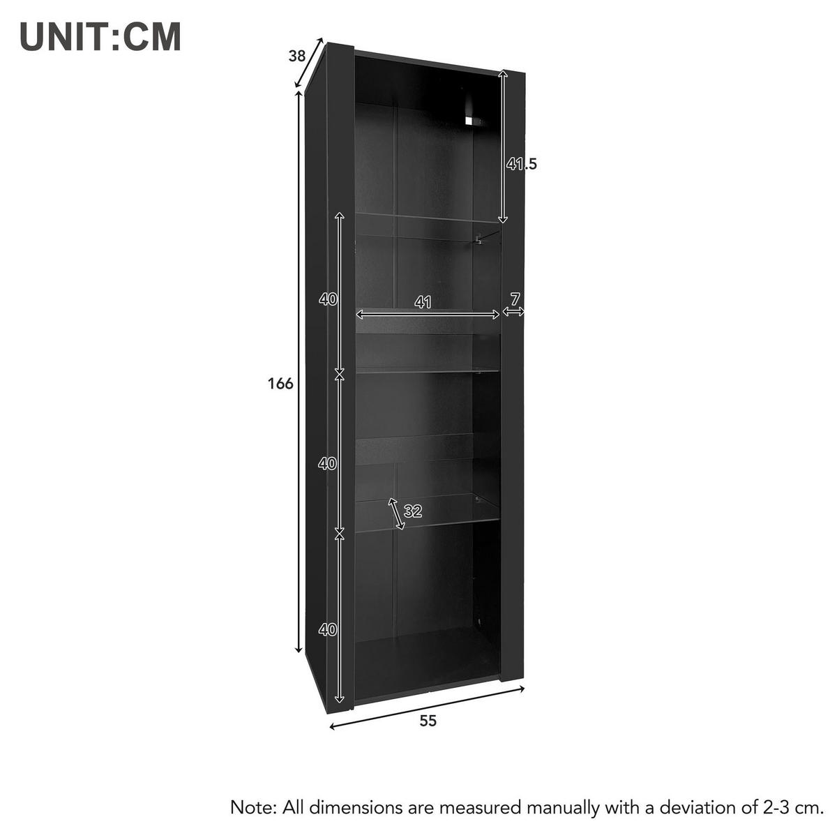 VITRINE 55/38/166 cm Schwarz aus Spanplatte mit LED-Beleuchtung - Schwarz, Holzwerkstoff (38/166/55cm) - OKMYHOME