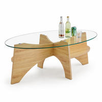 COUCHTISCH in Naturfarbe Moderner ovaler Beistelltisch mit Holzoptik für Esszimmer und Wohnzimmer, B104.9/T60/H35.6 cm - Transparent/Naturfarben, Glas/Holzwerkstoff (60/104.9/35.6cm) - STILVORA