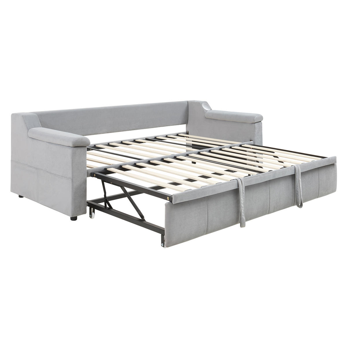 AUSZIEHBETT 90/190 cm mit Bluetooth-Stereoanlage und USB-Anschlüssen - Beige, Textil (90/190cm) - OKWISH