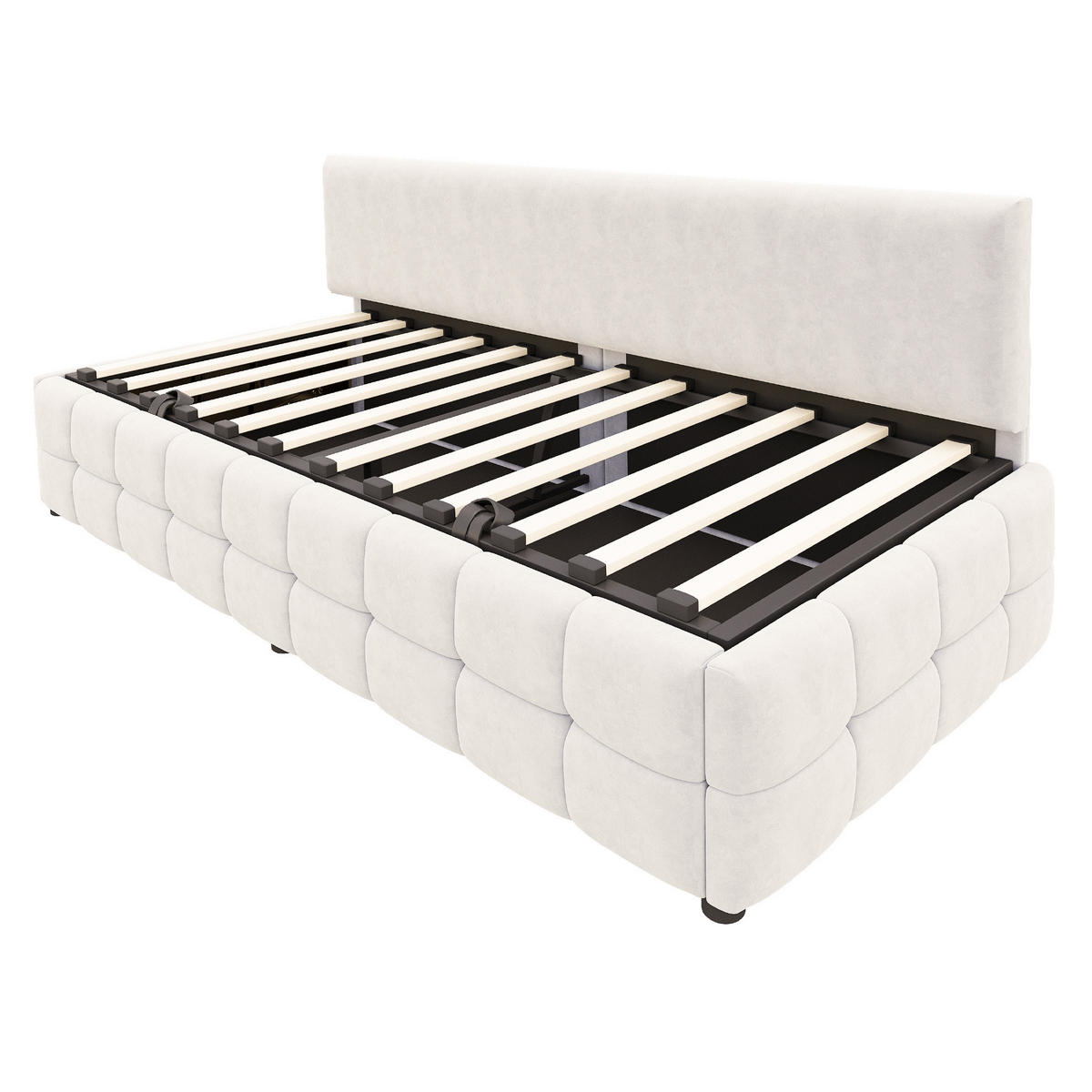 POLSTERBETT 90/200 cm Beige aus Samt mit Stauraum - Beige, Textil (90/200cm) - OKMYHOME