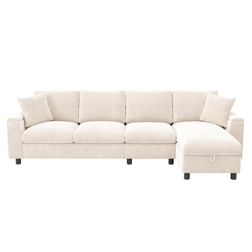 ECKSOFA L-förmige Ecke und zwei Armlehnen mit Stauraum,Chenille-Stoff,Beige - Beige, Textil (137/280cm) - KOMHTOM