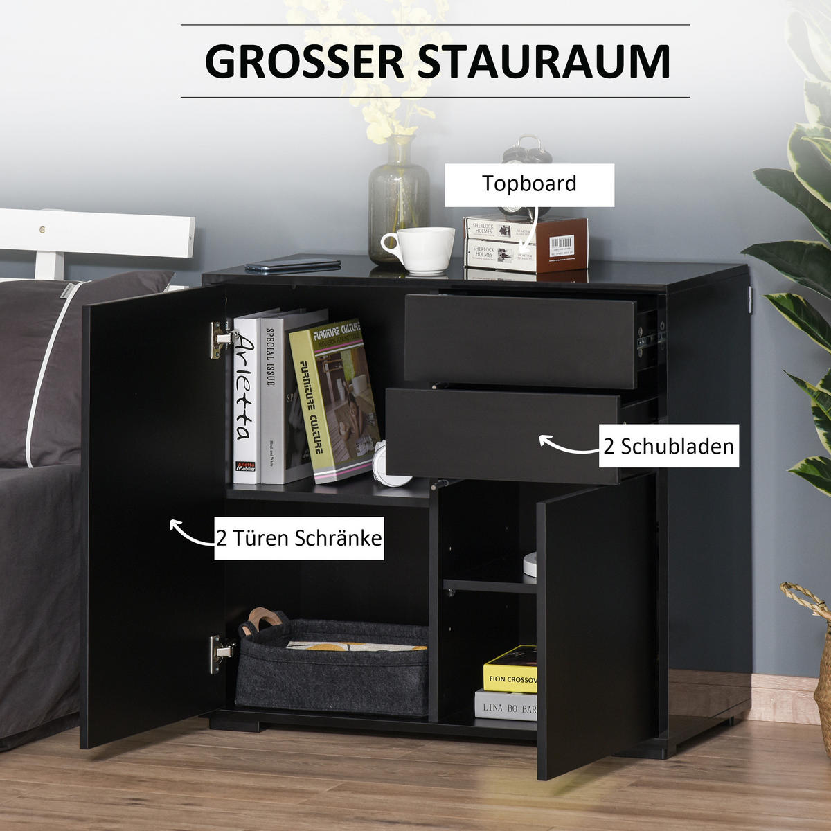 AUFBEWAHRUNGSSCHRANK, Spanplatte, Schwarz, 79 x 36 x 74 cm - Schwarz, Holzwerkstoff (36/74/79cm) - HOMCOM
