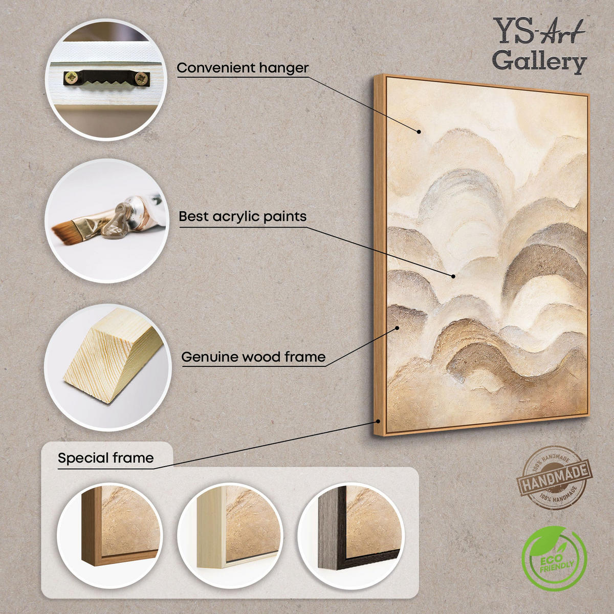 GEMÄLDE Horizontschichten Schattenfugenrahmen Beige 120x80 cm - Beige, Holz (120/80cm) - YS-art gallery