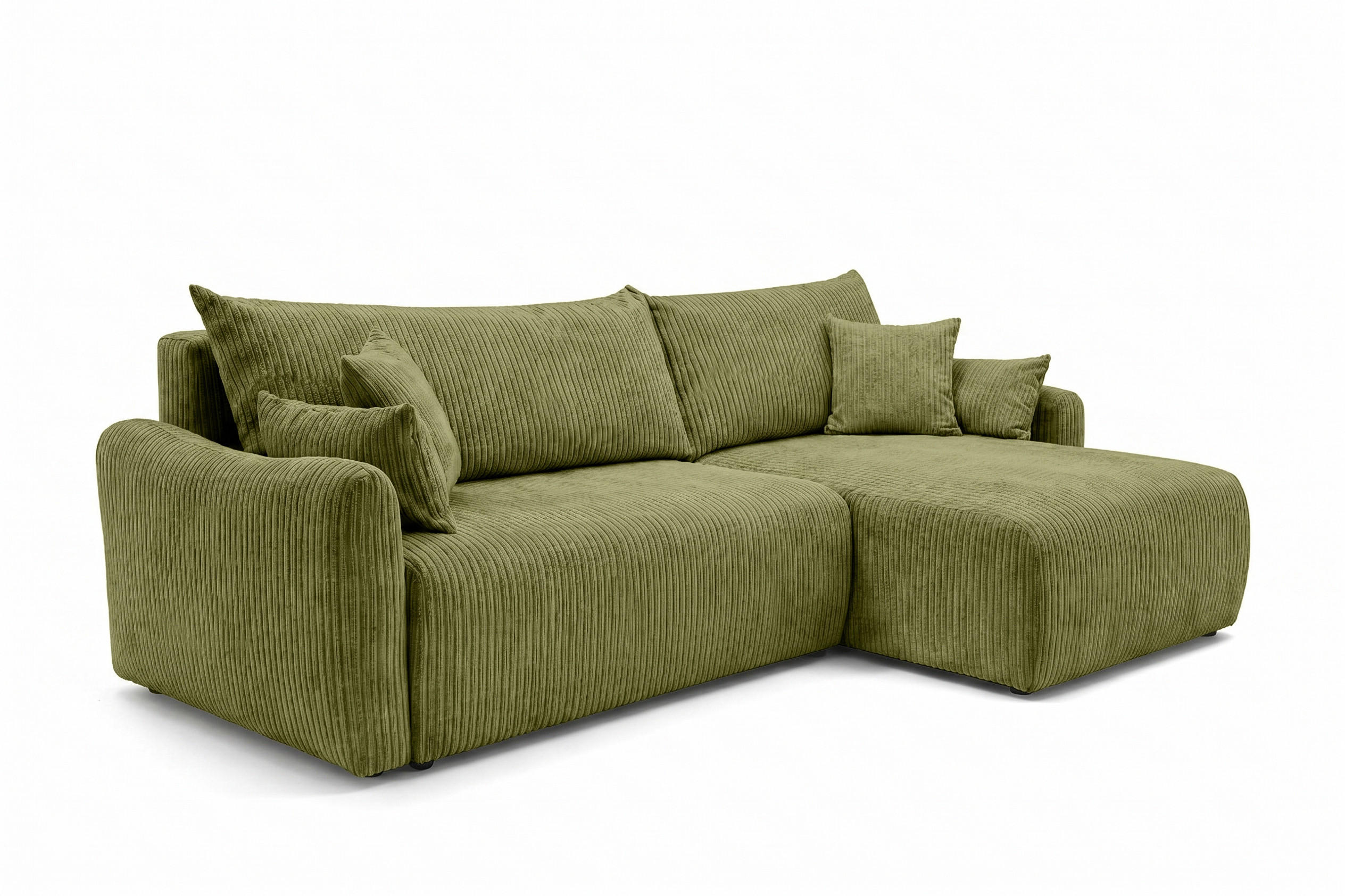 ECKSOFA Mit Schlaffunktion, Cordstoff Poso, Olive, Rechts, JAPANDI - Olivgrün, Holz (262/145cm) - Kaiser Möbel