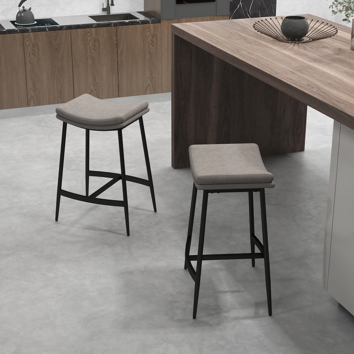 BARHOCKER 2er Set, Gepolstert Barstuhl mit Fußstütze, Stahlgestell Grau - Grau, Textil (38.5/68.5/48.5cm) - HOMCOM