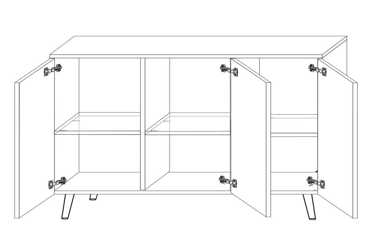 SIDEBOARD Delvine 3T Weiß 154/78/38 cm – mit schwarzen Beinen und 3 verzierten Türen - Goldfarben/Weiß, Holzwerkstoff (154/78/38cm) - AX Living