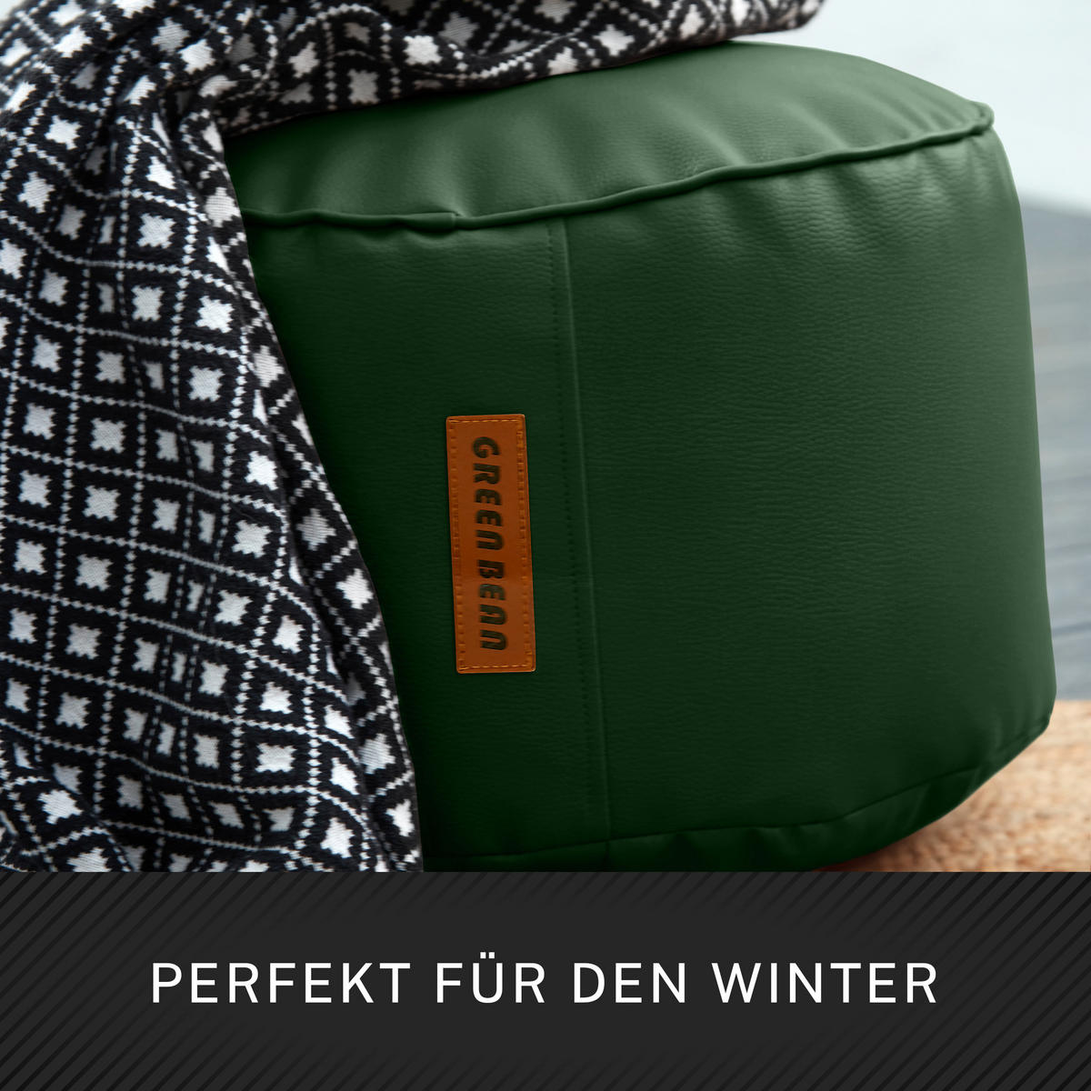 INDOOR HOCKER Stay rund Kunstleder - Dunkelgrün, Textil (43/30/30cm) - Green Bean