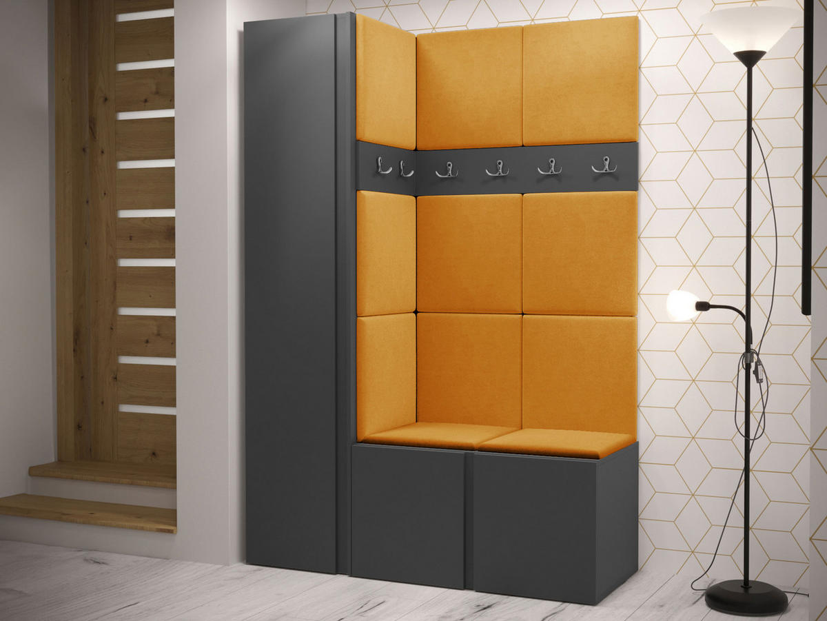 GARDEROBEN-SET Orion IX - Graphitfarben/Orange, Holzwerkstoff/Kunststoff (124/186/46cm) - MIRJAN24