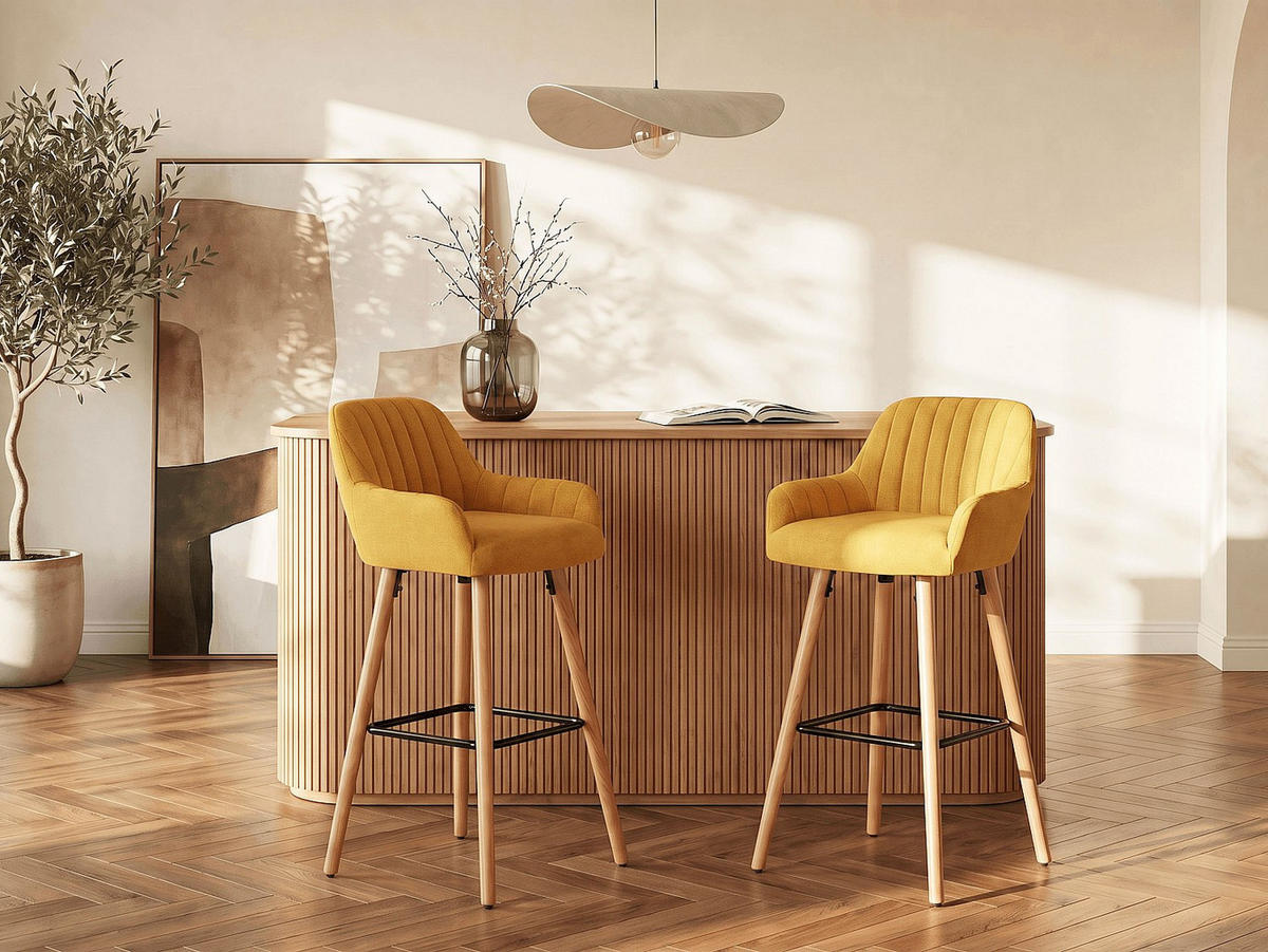 BARHOCKER - 47 cm x 52 cm - stoff - senffarben Eleana - Dunkelgelb, Textil (47/98/52cm) - Vente-Unique