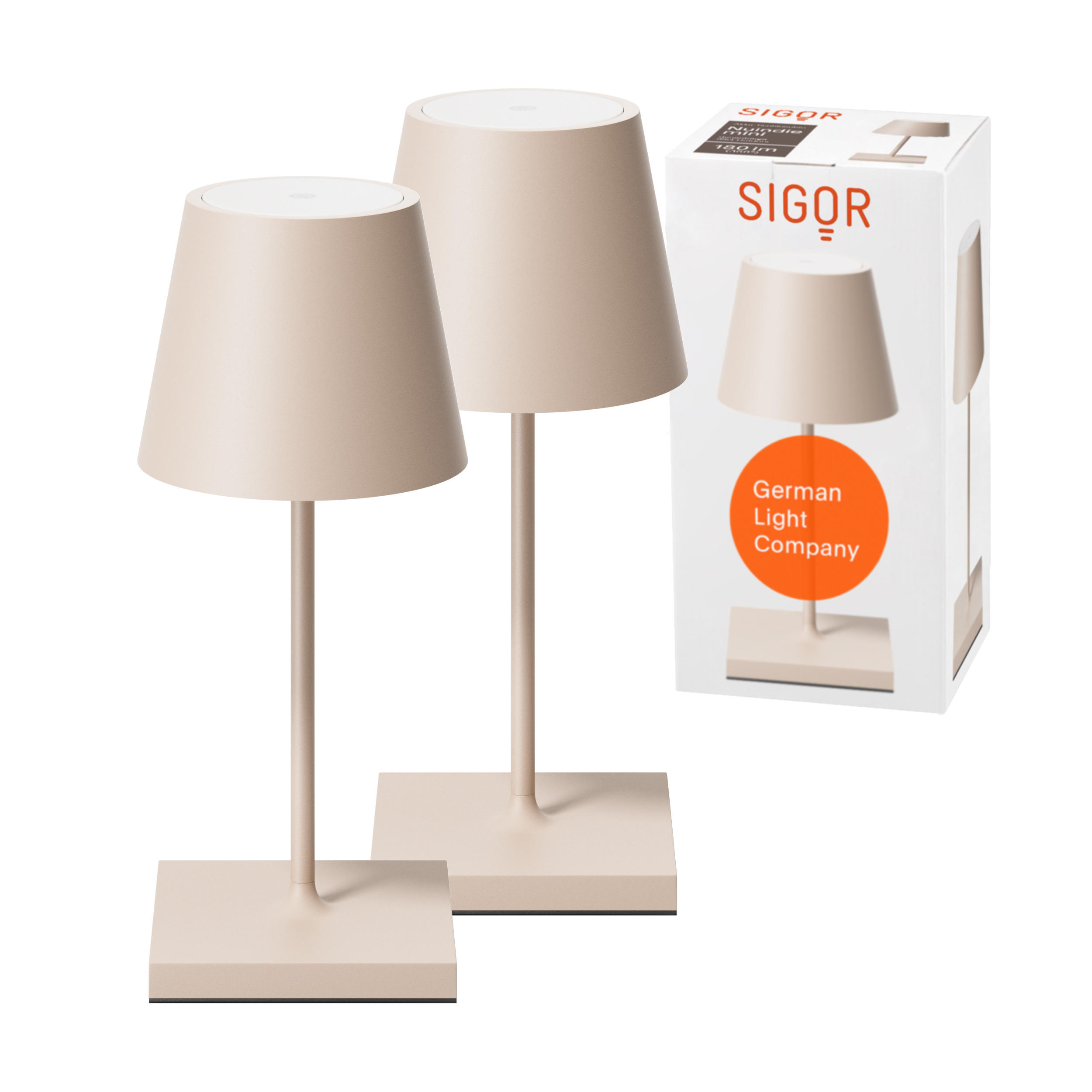 LED Akku-Tischlampe, Nuindie mini 3.0 2er-Set, dünenbeige - Beige, Metall (25/10/25cm) - Sigor