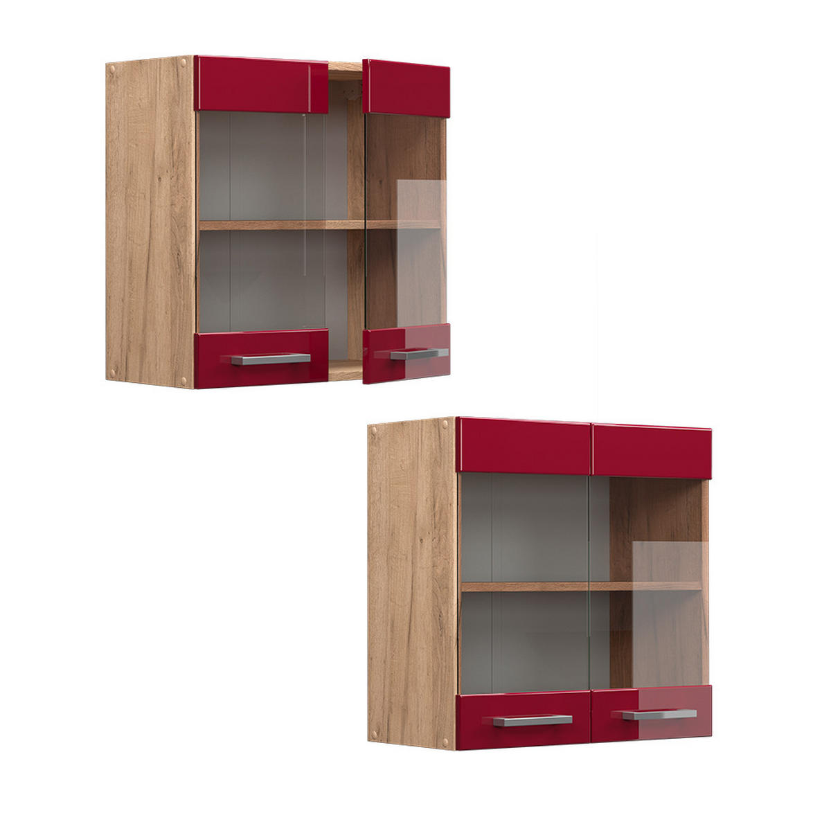 KÜCHENGLASSCHRANK R-Line Rot Hochglanz 60 cm - Honigeiche/Bordeaux, Holzwerkstoff (60/60/31cm) - Vicco