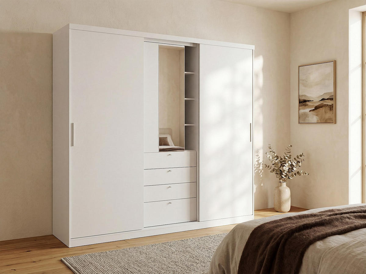 KLEIDERSCHRANK - 240 cm x 53 cm - holz - weiß Bodil - Weiß, Holz (240/231/53cm) - Vente-Unique