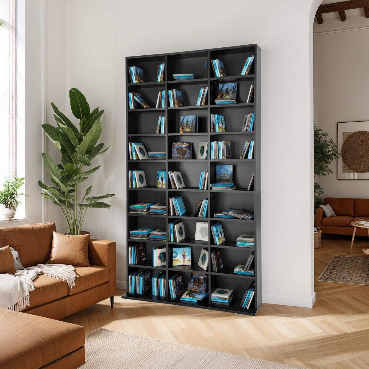 CD/DVD Regal Christel,180 x 102 x 23,5 cm,schwarz - Schwarz, Holz (23.5/180/102cm) - tectake