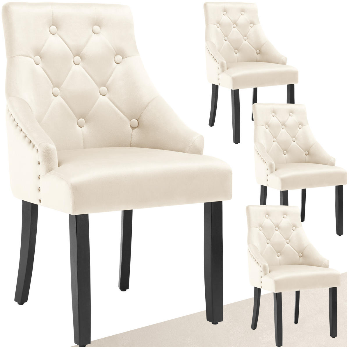 ESSZIMMERSTUHL 4er Set Everdeen,52 x 57 x 91 cm,creme/schwarz - Creme/Schwarz, Holz (52/91/57cm) - tectake