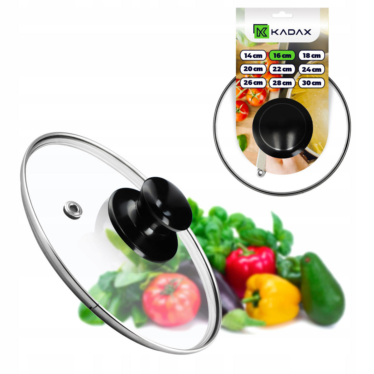 DECKEL mit schwarzem Griff, 16 cm, 1 Stück - Transparent, Glas/Kunststoff (16cm) - KADAX