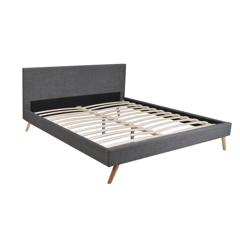 BETT FJORD/ BETT 160X200 MIT LATTENROST - DUNKELGRAU STOFF - Dunkelgrau, Holzwerkstoff (160/200cm) - Weber Industries